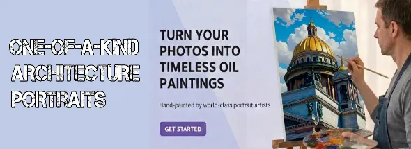 Custom oil painting of a building created from an architectural photo.